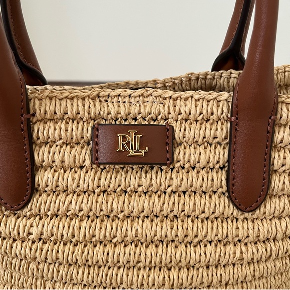 Lauren Ralph Lauren Woven Straw Medium Brie Tote Bag - Picture 8 of 8
